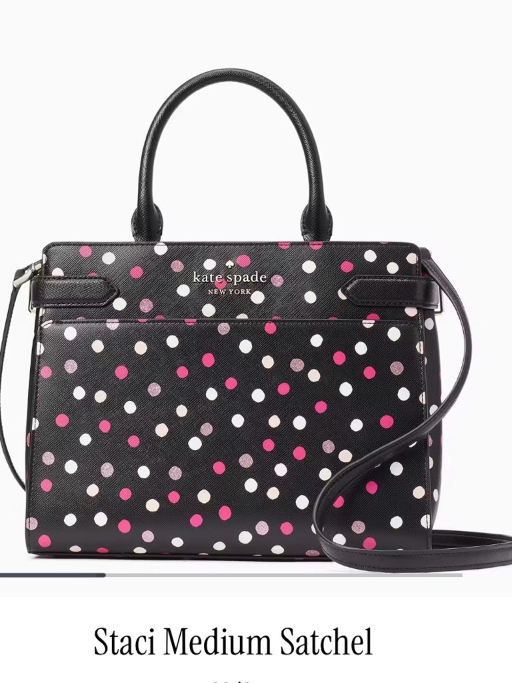 Kate Spade Staci Medium Satchel - Black with Polka Dits